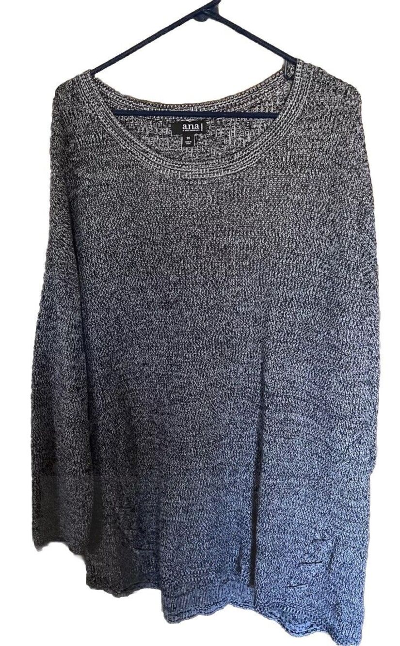 A.N.A Women’s Rolled Hem Waffle Knit Long Sleeve Scoop Neck Gray Sweater Size 2X